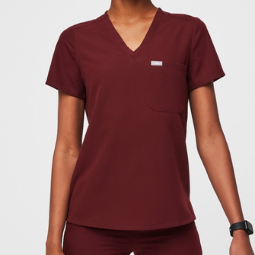 Figs Women's Burgundy V-Neck Top